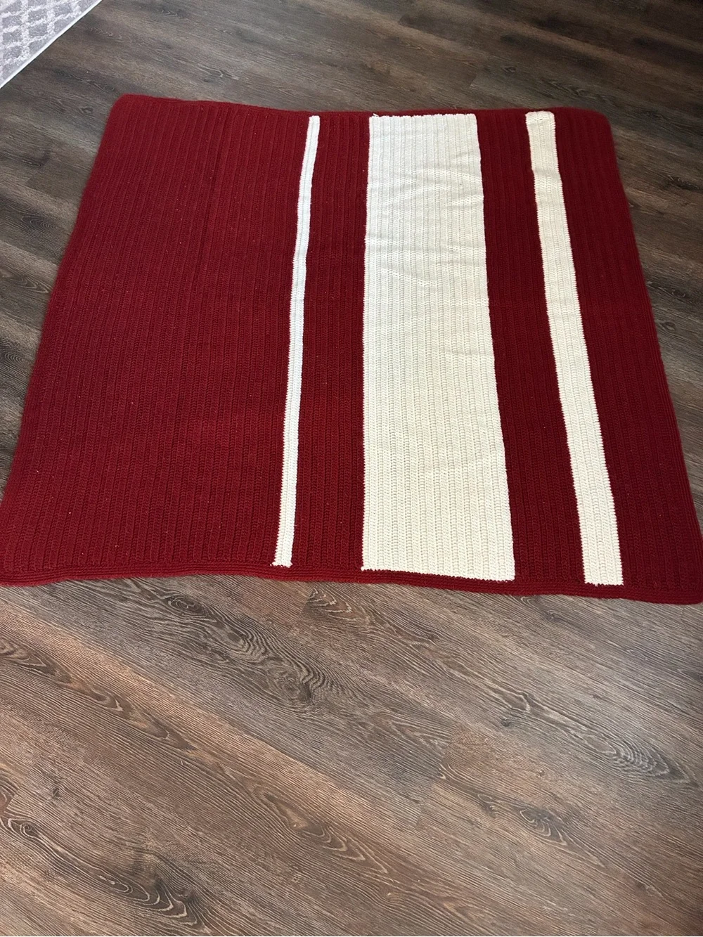 Striped Maroon and Cream Knit Throw Blanket